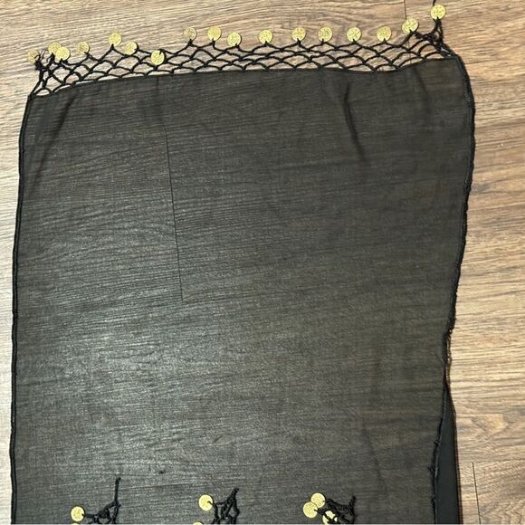 Swim Sarong or Belly Dance Hip Scarf Wrap With Gold Medallion Coins Black Gold - Picture 6 of 11